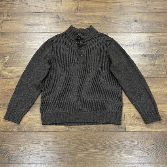 Tommy Bahama Sweater Mens XL Brown LambsWool Blend‎ Mock Neck Button Pullover - Picture 1 of 13